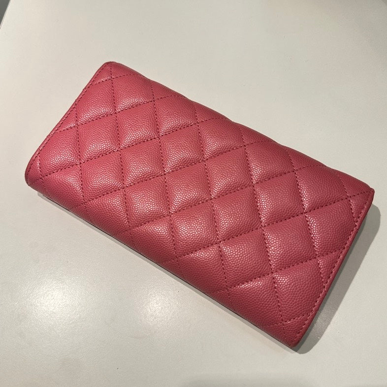 Top Quality Chanel Quilted Pink Caviar Leather Long Wallet