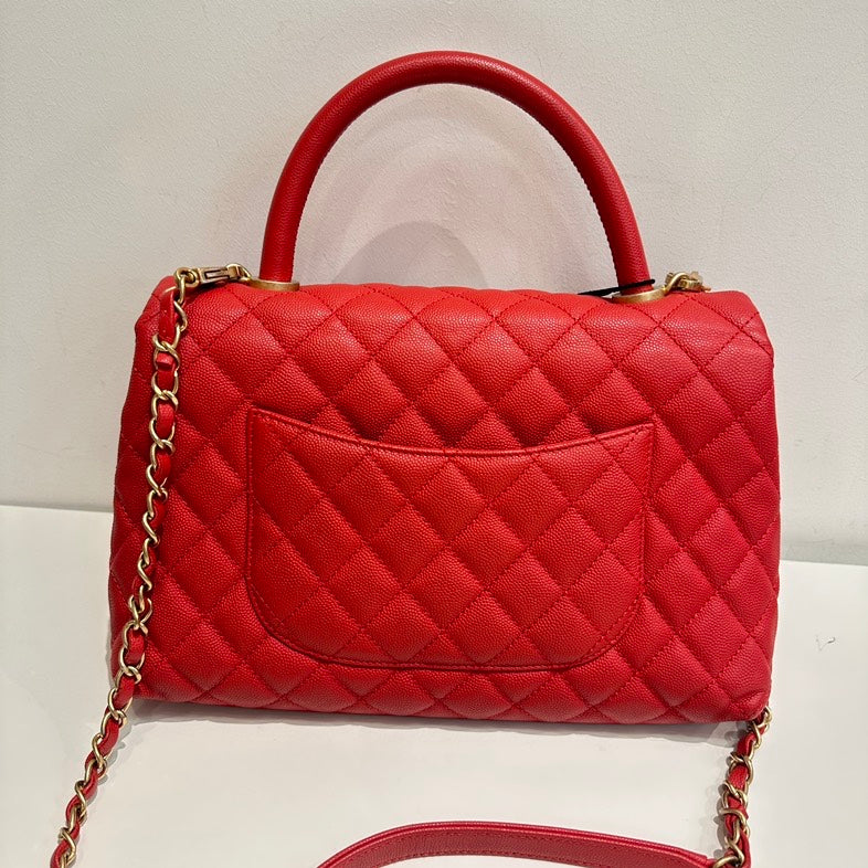 Top Quality Chanel Coco Handle Chain Bag Red Quilted Leather Top Handle Bag