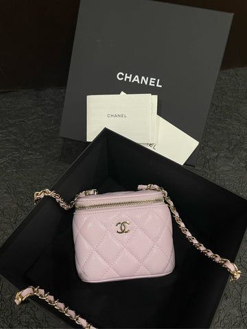 Top Quality Chanel 24s Dusk Vanity Case Bag Pink Leather Handle Bag with NFC Chip Full Set