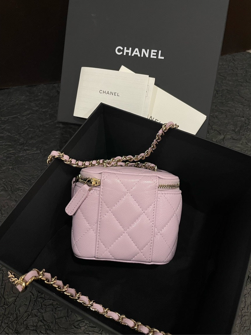 Top Quality Chanel 24s Dusk Vanity Case Bag Pink Leather Handle Bag with NFC Chip Full Set