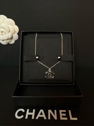 Top Quality Chanel Black CC Enamel Necklace