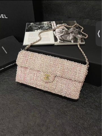 Top Quality Chanel Pink Ice Grid Woolen Shoulder Bag with Card