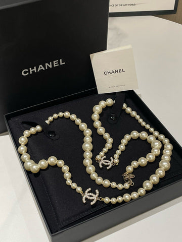Top Quality Chanel Pearl Long Necklace White 100cm Necklaces
