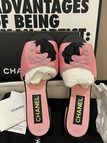 Top Quality Chanel Camellia Slippers Pink Slide Sandals