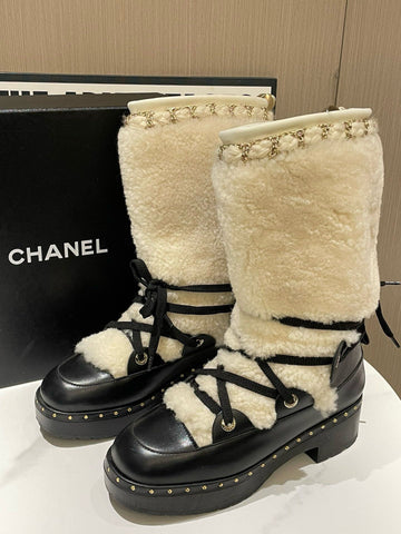 Chanel Shearling Boots White Shearling Style Boots