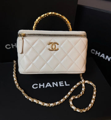 Top Quality Chanel Diamond CC Hollow Handle Case Bag in Beige Leather