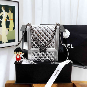 Top Quality Chanel Le Boy Metallic Silver Shoulder Bag