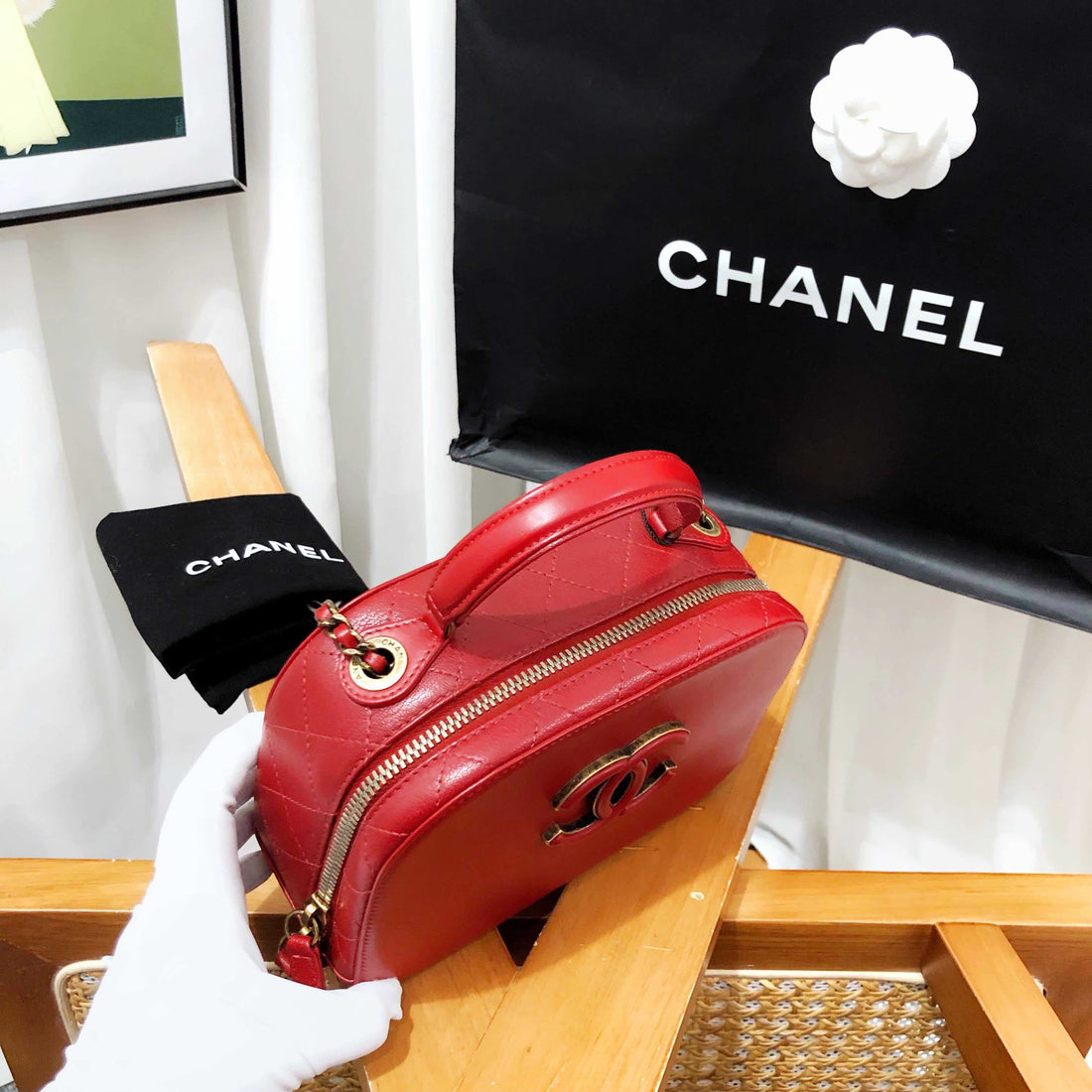 Chanel Red Leather Camera Bag -
