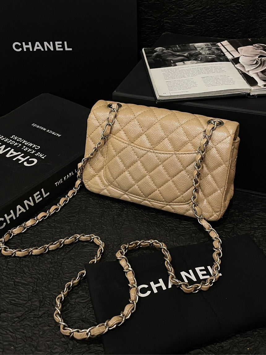 Top Quality Chanel Caviar Flap Bag Beige Quilted Shoulder Bag