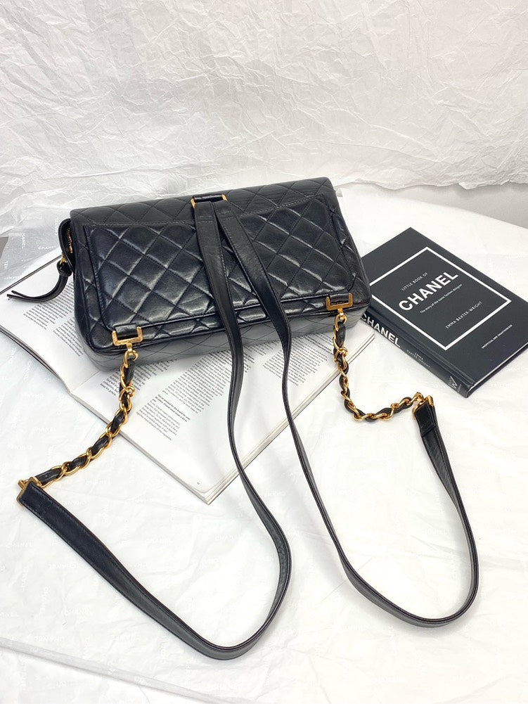 Top Quality Chanel  CF Black Leather Backpack Shoulder Bag