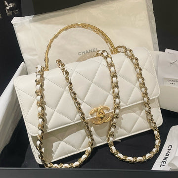 Top Quality Chanel 24P Top Handle Flap Bag in White Leather