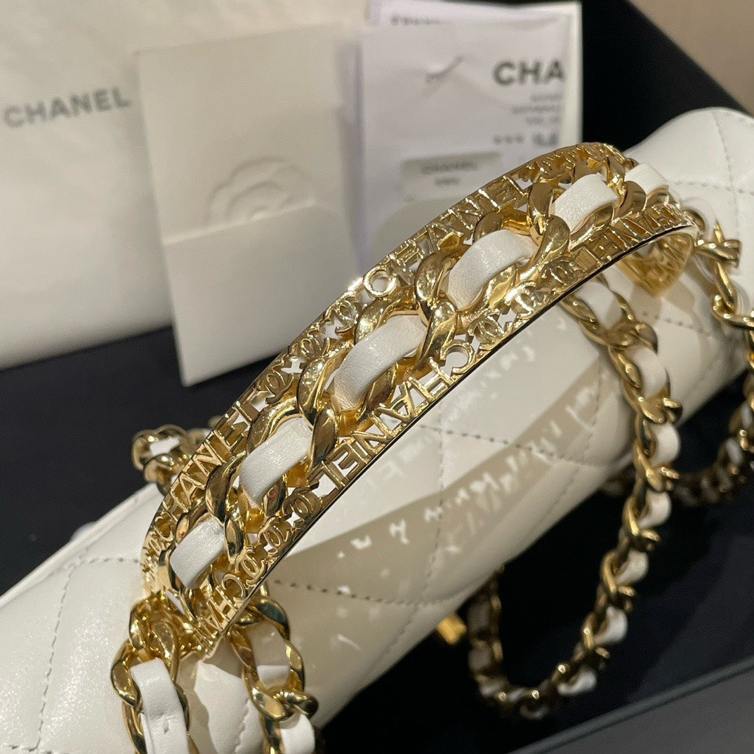 Top Quality Chanel 24P Top Handle Flap Bag in White Leather