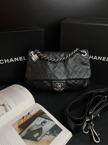 Top Quality Chanel 2Ways Chain Handle Bag Black Silver Hardware