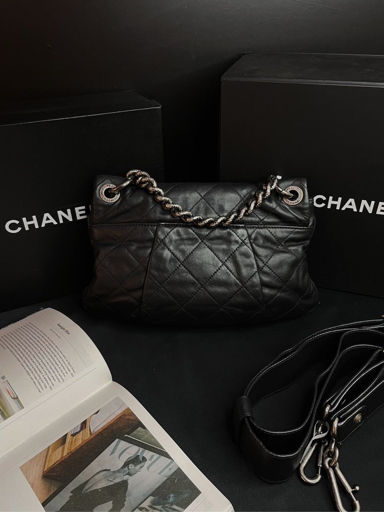 Top Quality Chanel 2Ways Chain Handle Bag Black Silver Hardware
