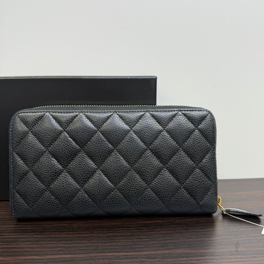 Top Quality Chanel Caviar Leather Zippy Long Wallet Black Wallet LB109177