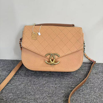 Top Quality Chanel Quilted Shoulder Bag Beige Leather Medium SJZ2-11