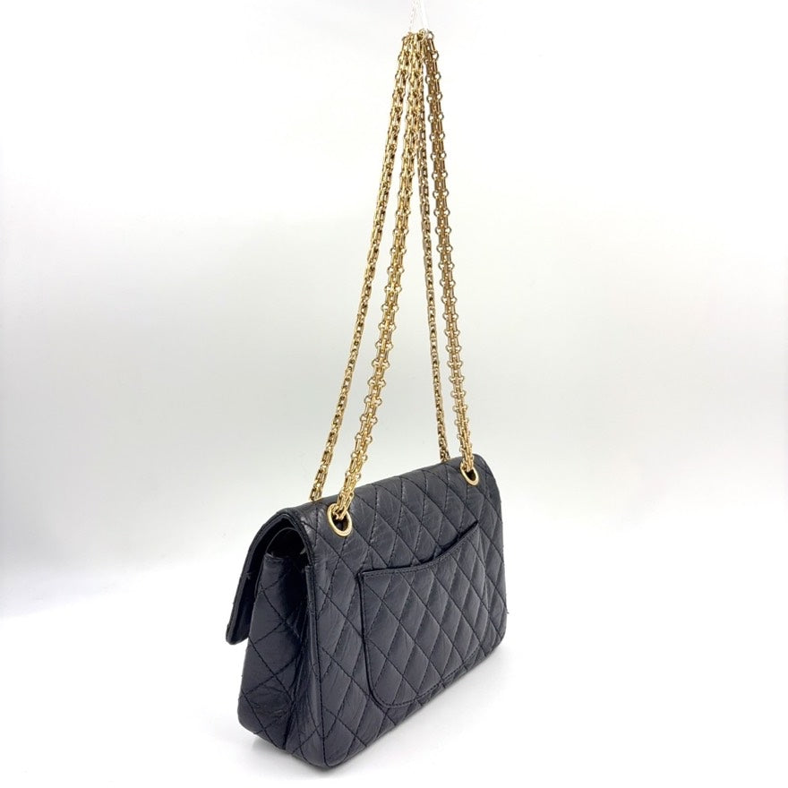 Top Quality Chanel 2.55 Calfskin Double Flap Chain Bag Medium Black Shoulder Bag LB109186