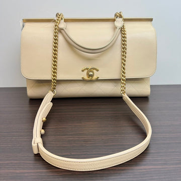 Chanel Calfskin 2way Flap Bag B2011 Beige Shoulder Bag