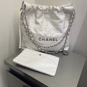 Top Quality Chanel 22 Bag White Leather Shoulder Bag