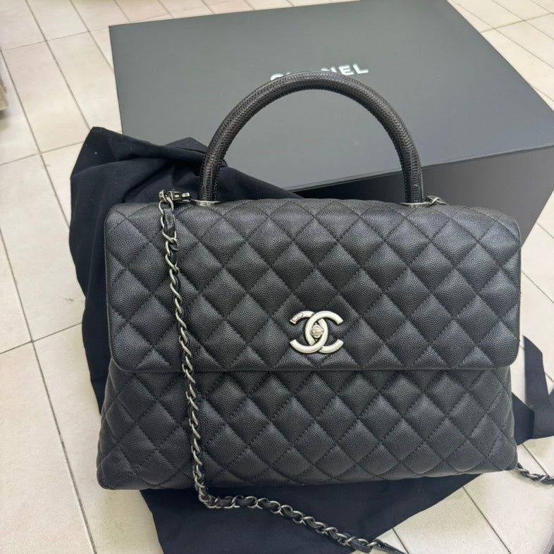 Top Quality Chanel Coco Handle Two-ways Bag Black Leather Satchel/Top Handle Bag