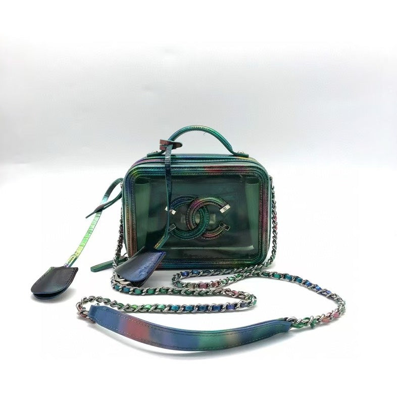Top Quality Chanel CY1286 Vanity Case Rainbow Leather Handle Bag