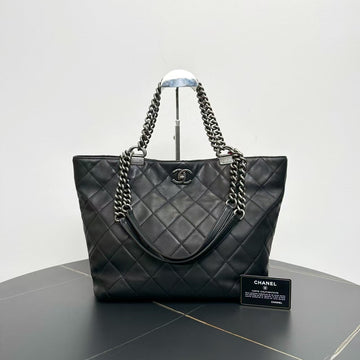 Top Quality Chanel Quilted Tote Bag Black Leather Large