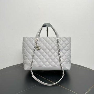 Chanel Quilted Two-Way Bag 2018 in Light Gray Leather