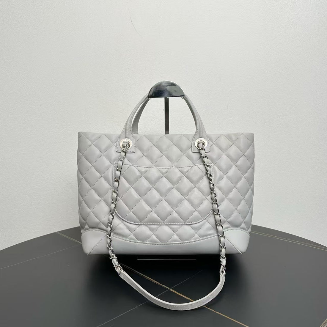 Chanel Quilted Two-Way Bag 2018 in Light Gray Leather
