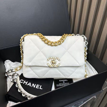 Top Quality Chanel 19 Shoulder Bag White Leather