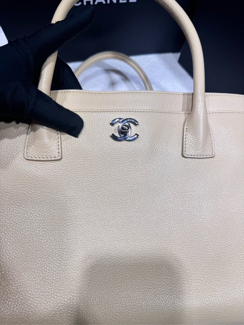 Top Quality Chanel Beige Caviar Cerf Middle Size Satchel with Strap #13