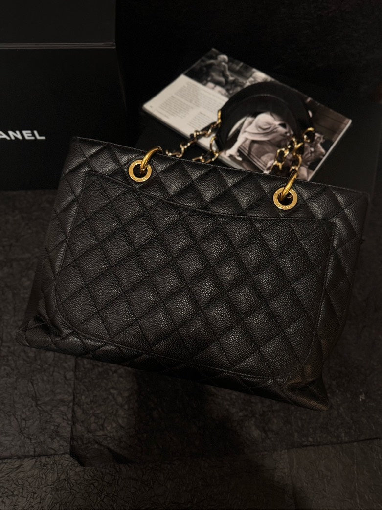 Top Quality Chanel Black Gold Caviar GST Medium Size Shoulder Bag with Card