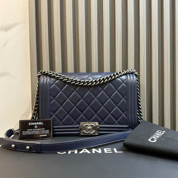 Chanel LeBoy Shoulder Bag Navy Leather 2014