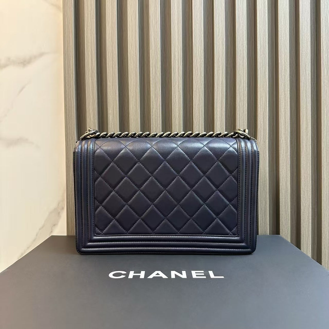 Top Quality Chanel LeBoy Shoulder Bag Navy Leather 2014
