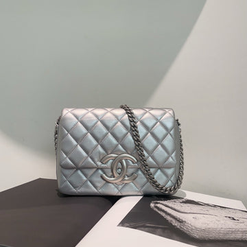 Chanel Metallic Lambskin Quilted Mini Flap Bag - Silver Mini Bag