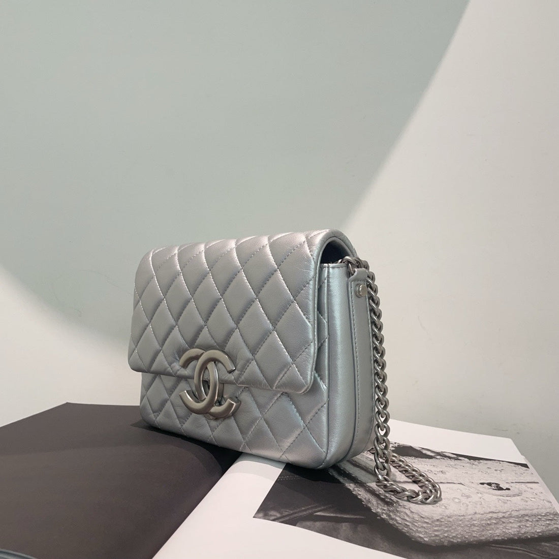 Chanel Metallic Lambskin Quilted Mini Flap Bag - Silver Mini Bag