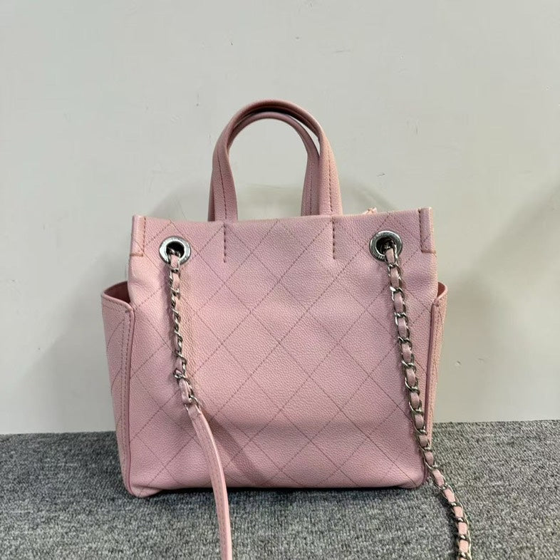 Chanel Two-Way Pink Leather  Bag -  Designer Handbag
