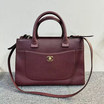 Chanel  Bordeaux Leather Two-Way Handle and Crossbody Bag