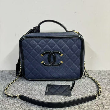 Chanel Box Bag Navy Blue Leather Shoulder Bag