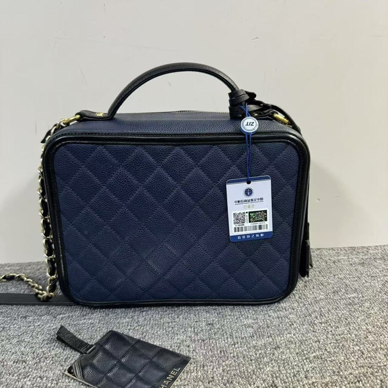 Chanel Box Bag Navy Blue Leather Shoulder Bag