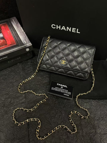 Chanel Black Gold Caviar Wallet on Chain (WOC) Bag - Almost New with Card