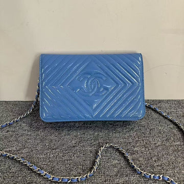 Chanel  Wallet On Chain WOC Blue  Leather Crossbody Bag