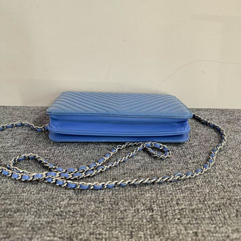 Chanel  Wallet On Chain WOC Blue  Leather Crossbody Bag