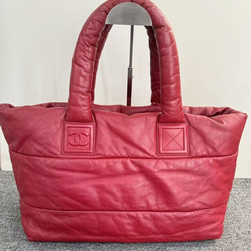Chanel Quilted Red Leather Tote Bag