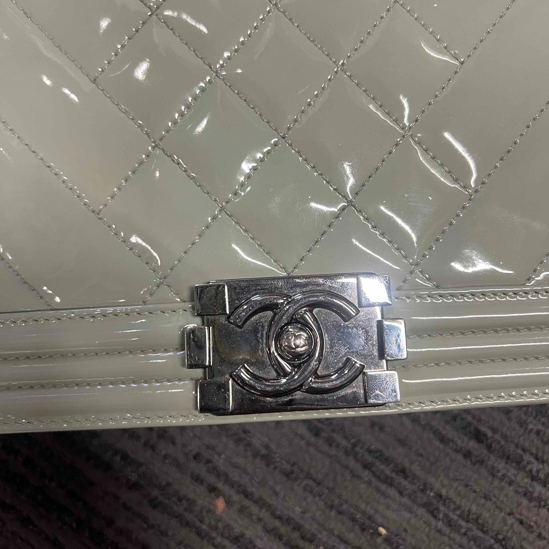 Chanel Le Boy Shoulder Bag Grey  Leather