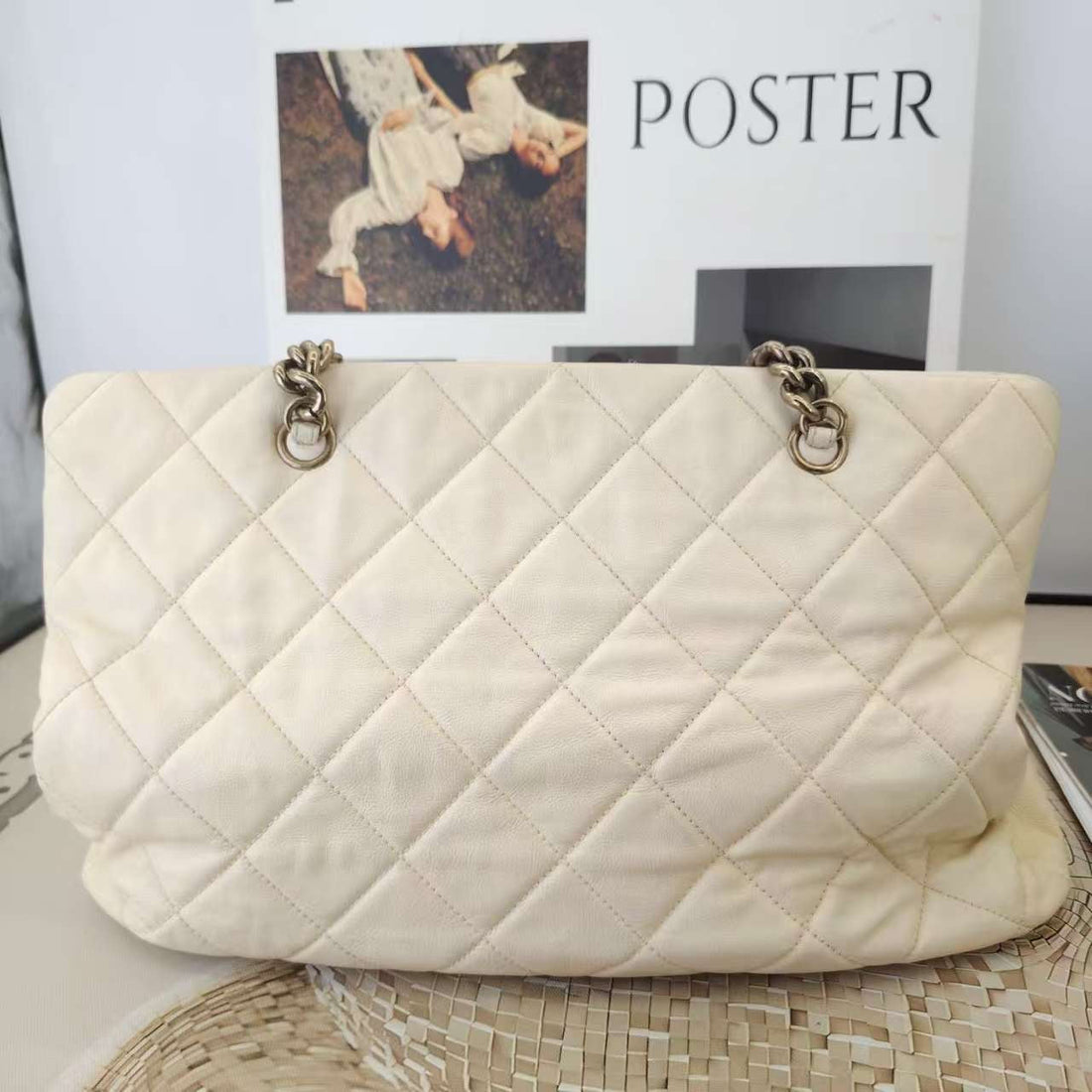 Chanel  Quilted Beige Tote Bag