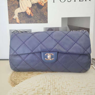Chanel CF Medium Quilted Shoulder Bag in Navy Leather