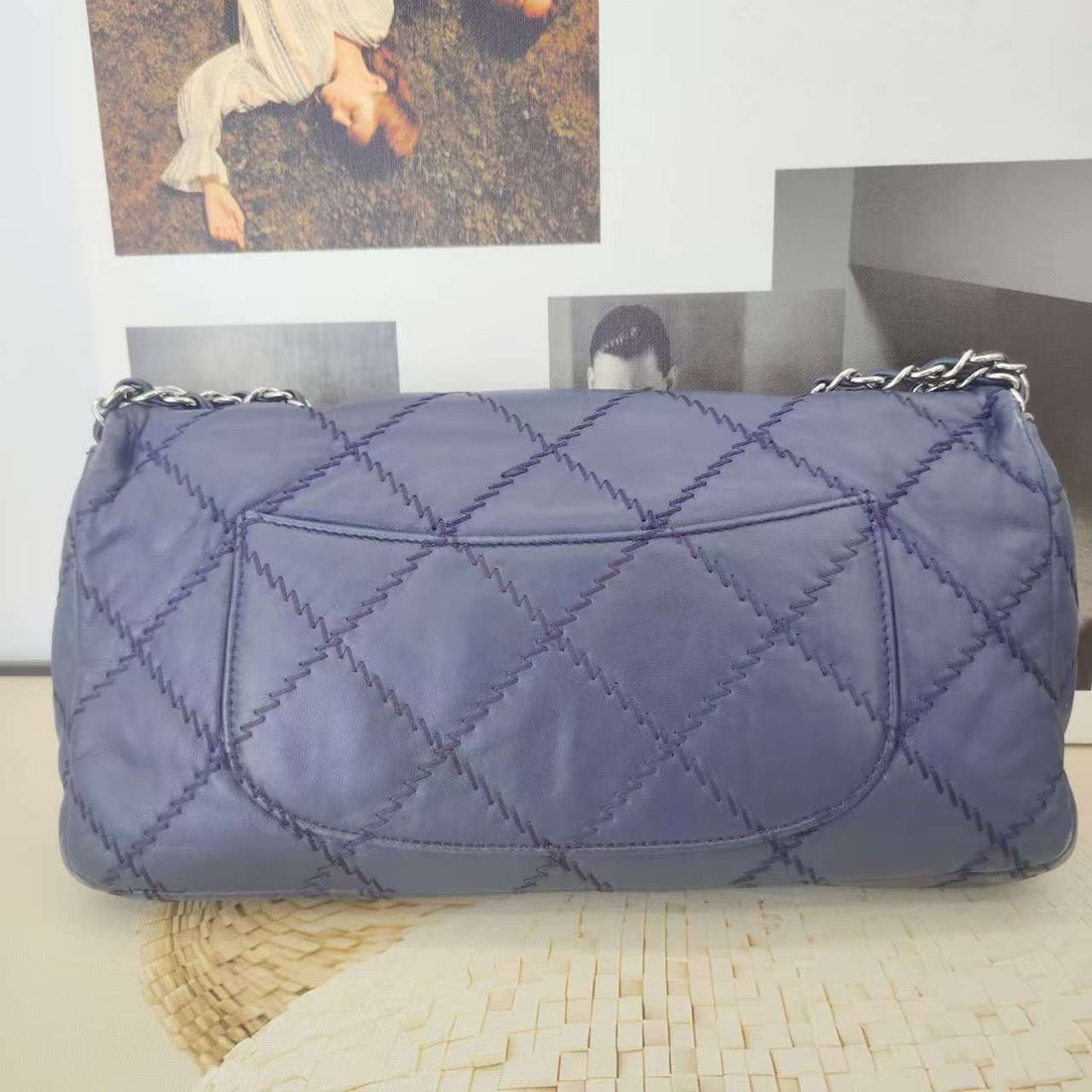 Chanel CF Medium Quilted Shoulder Bag in Navy Leather