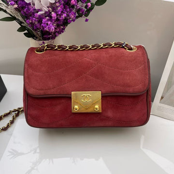 Chanel Classic Flap Red Suede Shoulder Bag