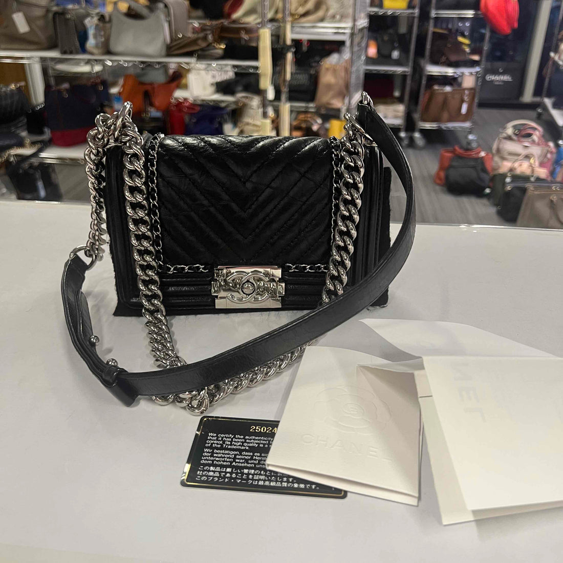 Chanel Le Boy Black Leather Shoulder Bag with Silver Hardware