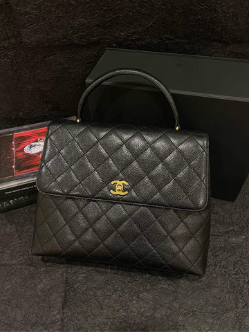 Chanel  Black Gold Caviar Kelly 30 Handle Bag